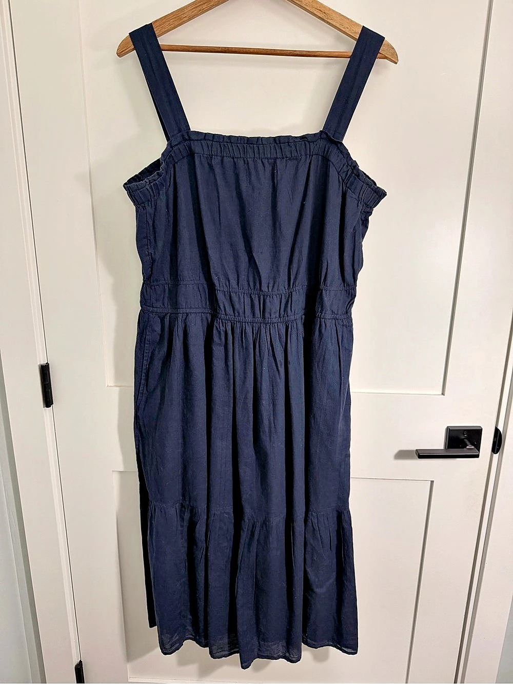 Free Assembly Cotton Sleeveless Smocked Midi Dress Blue XL